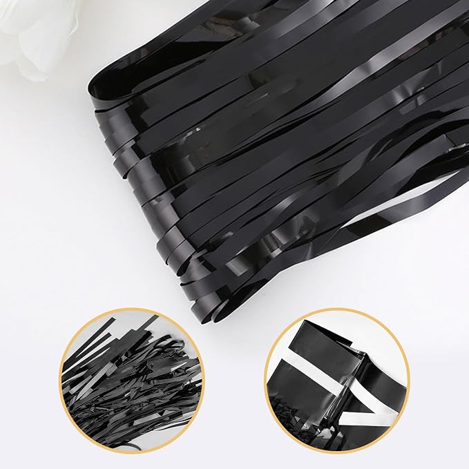 10 Pack Black Foil Curtain Backdrop 3.2ft x 9.8ft Metallic Tinsel Foil Fringe - Image 4