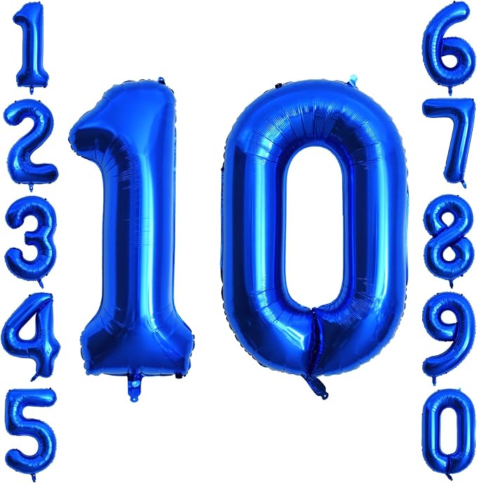 Navy Blue Number 10 Balloon 40 Inch, Shiny Metallic Double Digit Party Decor | by Unknown