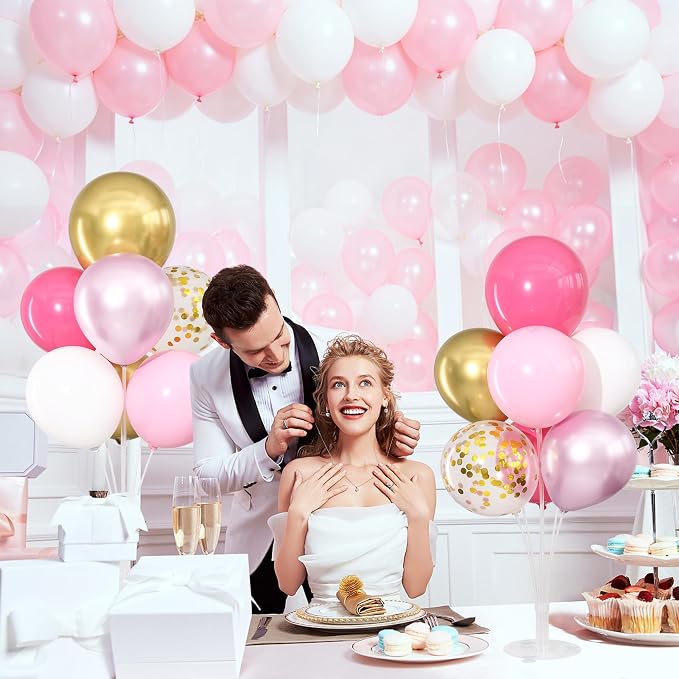 Pink White and Gold Balloons Table Centerpieces Stand Kit 4 Sets - Image 6