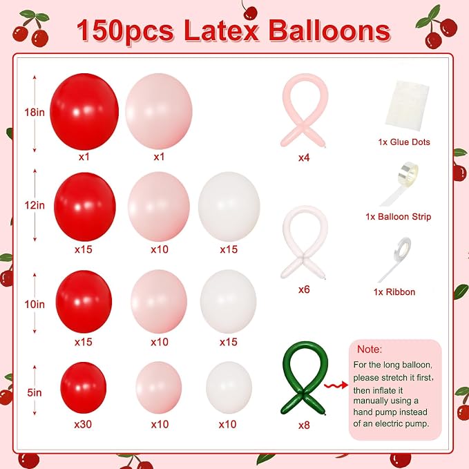 CROSSFINGERS Cherry Red Pink Balloon Garland Arch Kit Party Decorations | Bow - Image 4