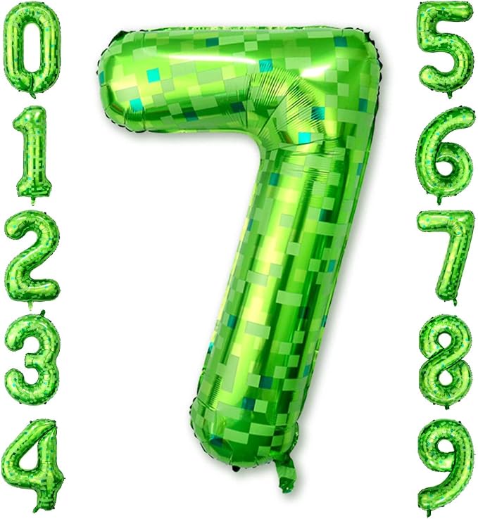 40 Inch Green Pixel Number 7 Balloon, Lime Green Large Foil Number Balloon 7th by Unknown