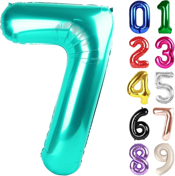 7 Balloon - Teal Birthday Number Balloons, 40 Inch Decorations Men Women | Teal by ALPHADELTAPI