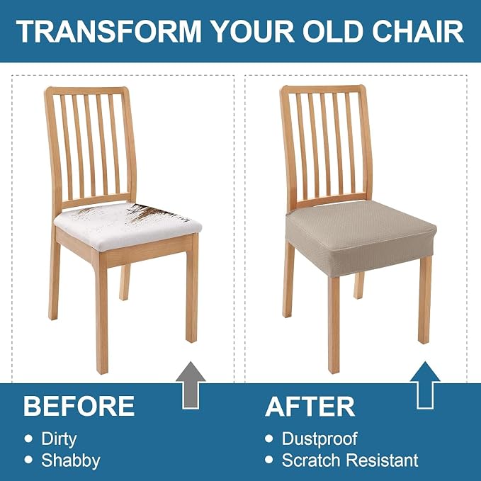 Smiry Waterproof Seat Covers for Dining Room Chairs, No Rear Covers | Stretch - Image 7