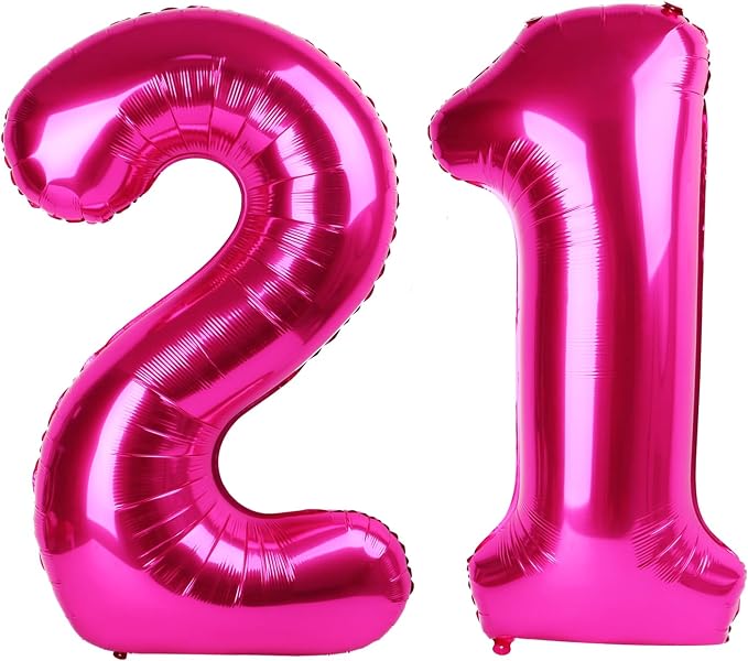Hot Pink Number 21 12 Balloon 40 inch, Numbers 21 12 Birthday Balloons by Upgesy