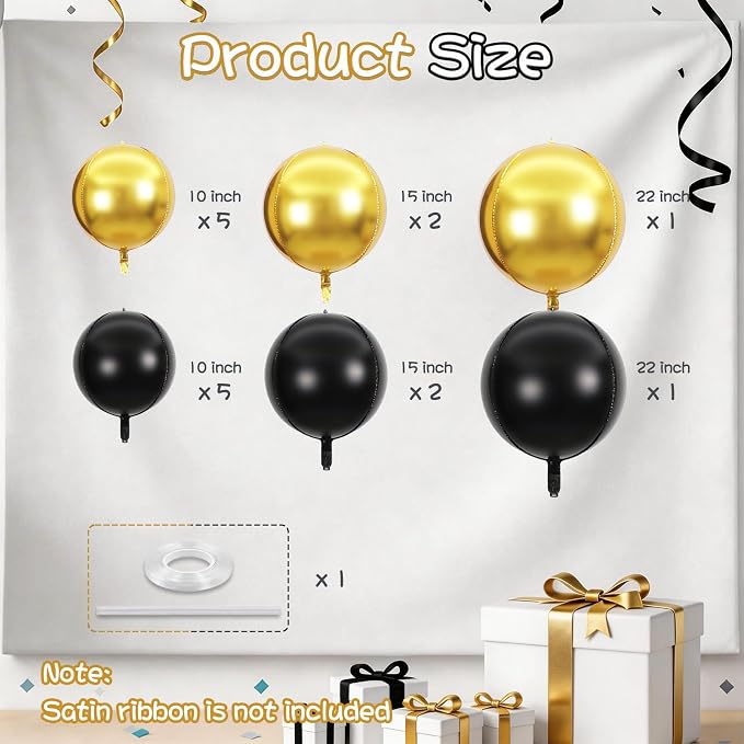 Black Gold Round Foil Balloons - Image 2