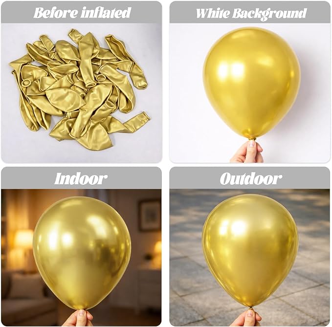Voircoloria 105pcs Metallic Gold Party Latex Balloons, 12inch | - Image 3