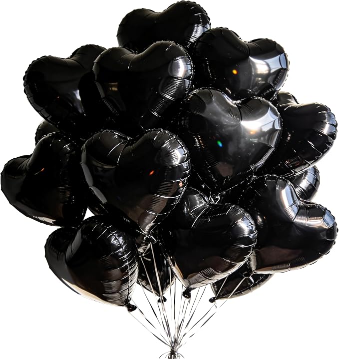 30 Pcs 18 Inch Black Heart Foil Mylar Helium Balloons by Makeyourpartypop