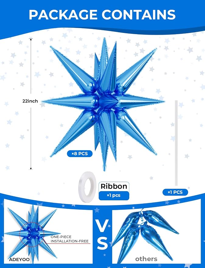 Blue Star Balloons, Large Spike Balloons | 22 Inch Star Balloons, One-Piece - Image 4