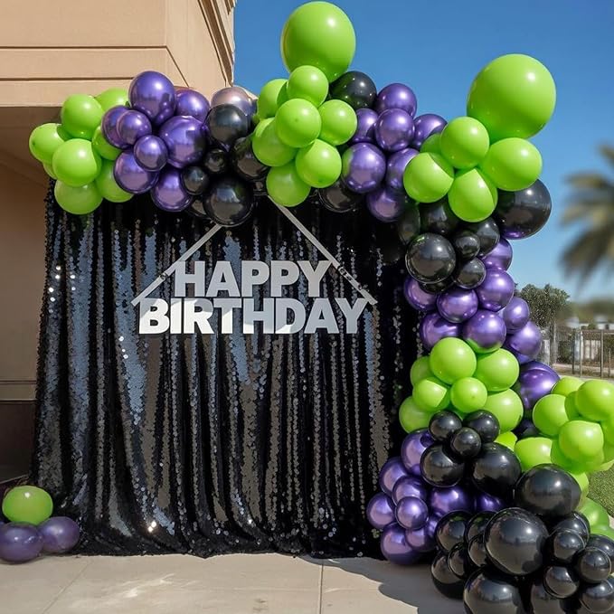 Purple and Green Balloons, 12 Inch Lime Neon Green Metallic Purple Black - Image 5