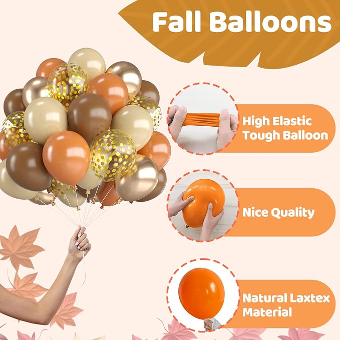 Fall Balloons for Autumn Birthday Wedding Party Decorations | 12-inch brown - Image 6