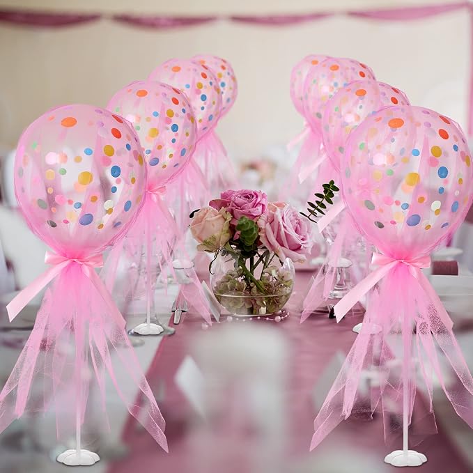 Wettarn 12 Set Pink Tutu Tulle Balloons Baby Shower Centerpieces - Image 6