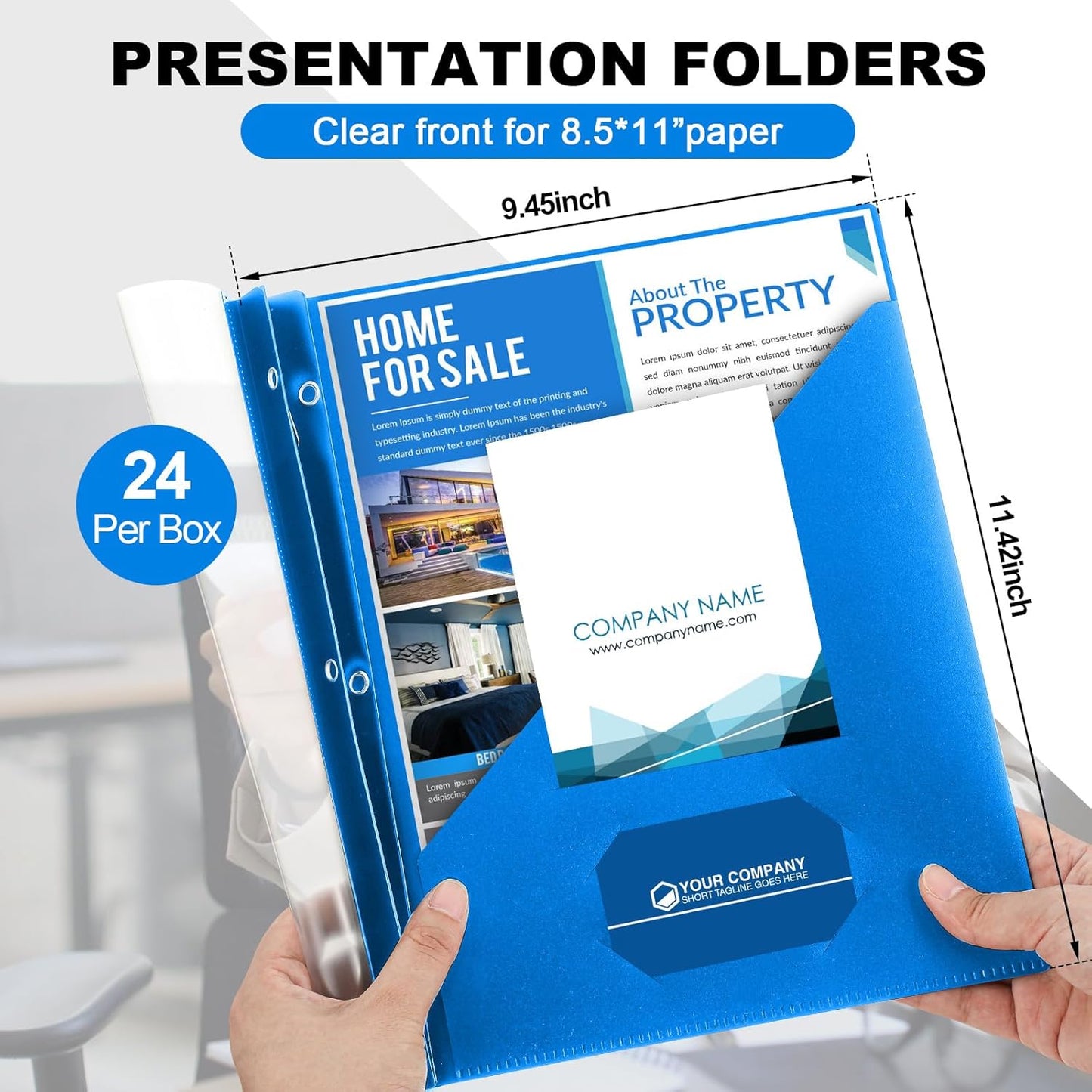 Teling 24 Pcs Clear Report Cover with 3 Prongs, Plastic Report Presentation Folders 90 Sheet Capacity Resume Document Covers for School Office (Blue)