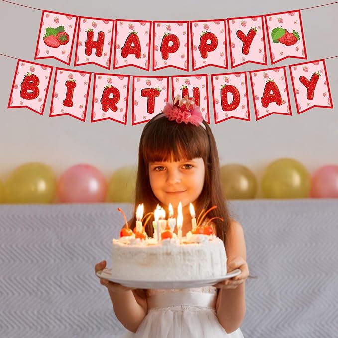 Strawberry Happy Birthday Banner Strawberry Birthday Party Decorations Baby - Image 4