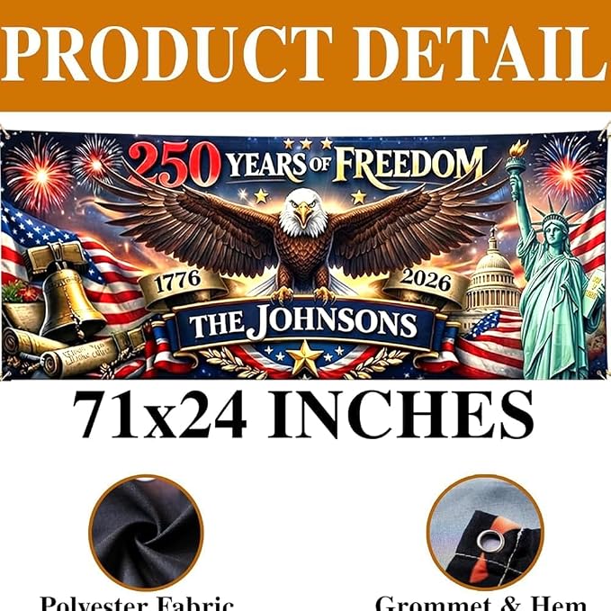 Personalized 250 Years of Freedom USA Banner 1776-2026, Patriotic American - Image 5