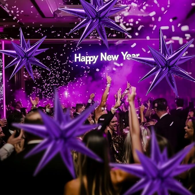 Purple Balloons Mylar Star Balloon 60Pcs Foil Spike Balloons Explosion Large - Image 2