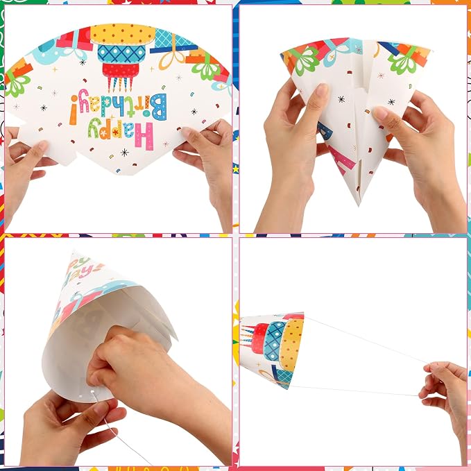 Hxezoc 10 Pcs Colorful Birthday Party Hats Happy Birthday Cone Hats Craft Paper - Image 6