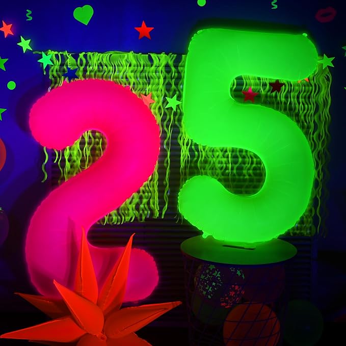 Mega-L Glow in The Dark Party Supplies, 40 Inch Yellow Number 7 Balloon | Glow - Image 9