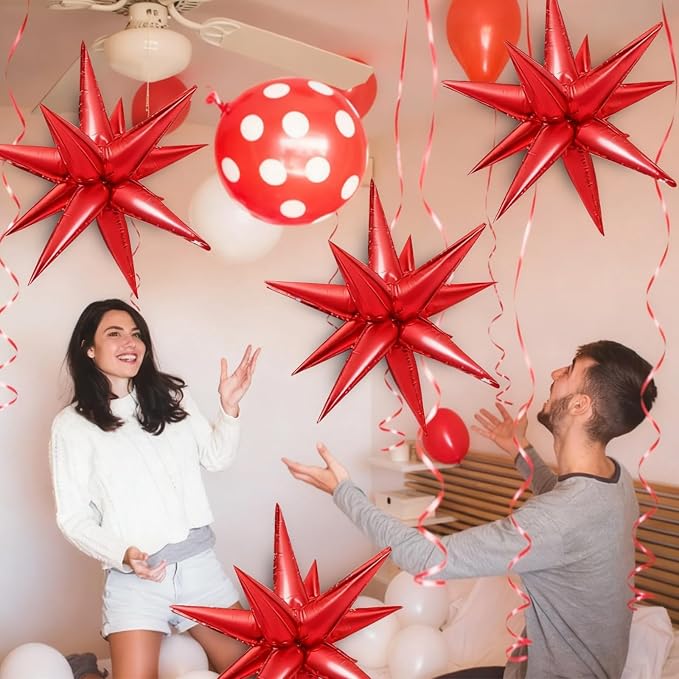 Red Star Foil Balloons Explosion 12 Point Spike Baloons Large Mylar Balloon - Image 7