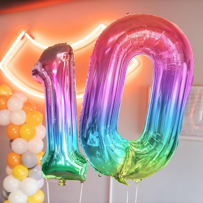 40 Inch Rainbow Number Balloon 0, Large Number Foil Mylar Balloons - Image 5