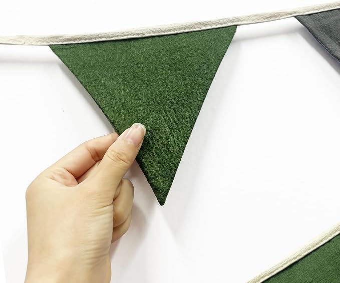 2 Sets of Green Grey Beige Nursery Garland 24Pcs Woodland Fabric Linen Pennant - Image 8