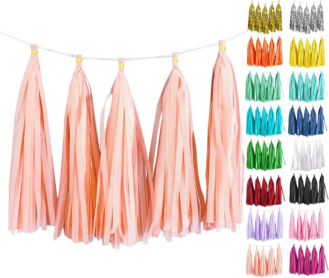 Peach Tassel Garland 20 Pcs, Tissue Paper Tassels Garland Banner by ODDODDY