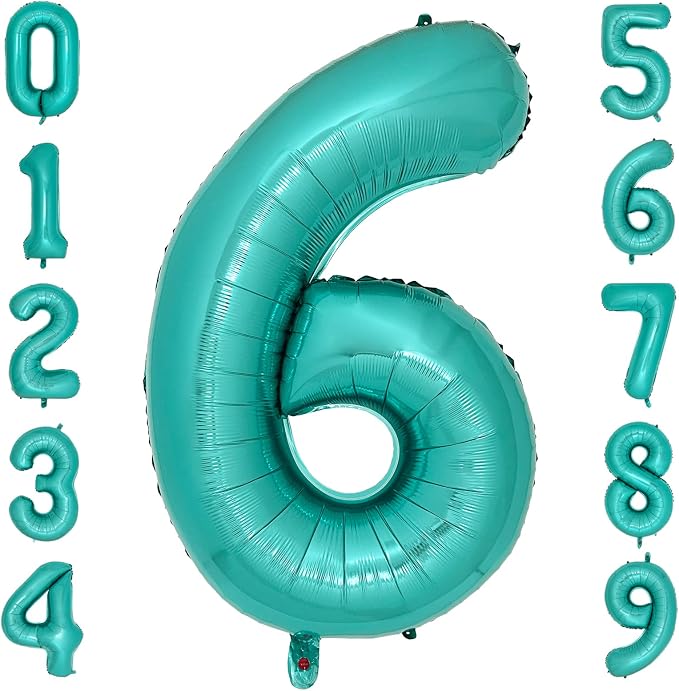 Teal Number 6 Balloons 40 Inch Large Turquoise Blue Foil Balloons by cocodino