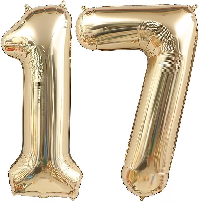 Champagne Gold 17 Balloon, 40 Inch Light Gold Number 17 Balloon Big Foil Mylar by BBPOOL