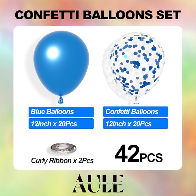 AULE 42Pcs Metallic 12 Inch Blue Confetti Balloons Set | Blue Party Balloons - Image 3