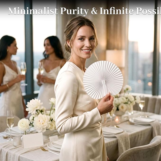 JOHOUSE 12 PCS White Paper Fans, Foldable Handheld Fan - Image 3