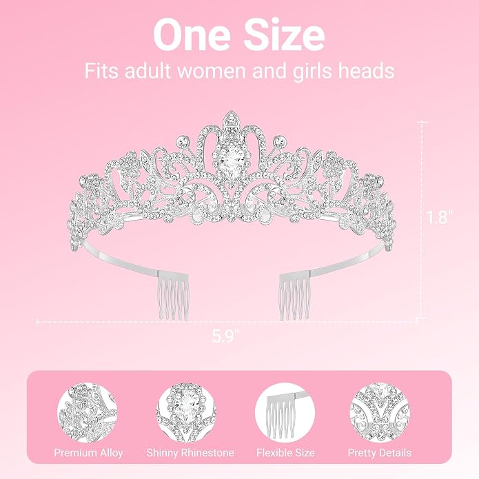 Tiara Crown for Women, Queen Tiaras for Bridal, Pageant | Metal Crown for - Image 2
