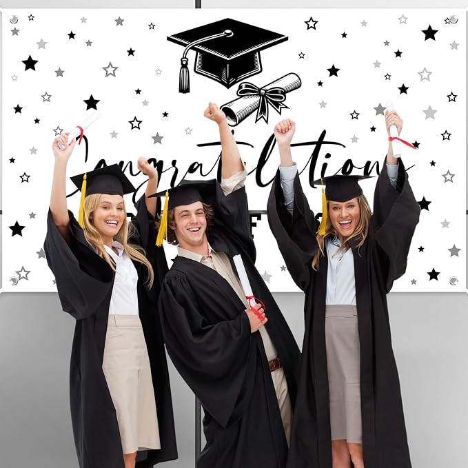 Congratulations Class of 2026 Backdrop Black White Graduation Banner Congrats - Image 5