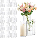 64 Pack Thick Glass Cylinder Vases 4, 12 Inch Tall Clear Flower Vase Hurricane by Homjoy