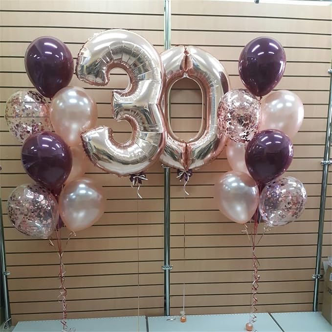 Burgundy Red Balloons, Wine Red and Rose Gold Confetti Balloon - Image 6