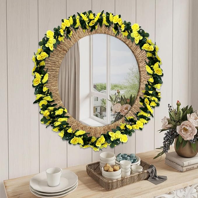 8Pcs 63Ft Yellow Rose Garland, Fake Rose Hanging Flowers, Artificial Flower Vine, Hanging Floral Vine Garland for Wedding, Birthday Party, Wall Arch, Halloween, Christmas Garden Backdrop Decor