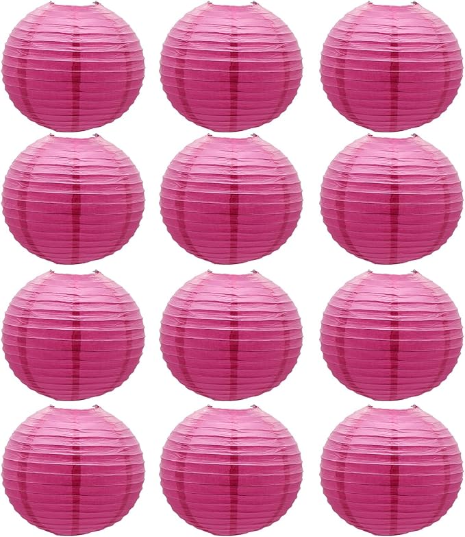 Hot Pink Paper Lanterns Decorative Hanging Round Shape Lanterns 8inch | by BARTHEW