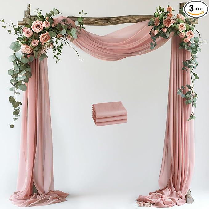 Wedding Arch Draping Fabric Backdrop Drapes 3 Panels, Dusty Rose | 28.7"x20FT by Wokceer