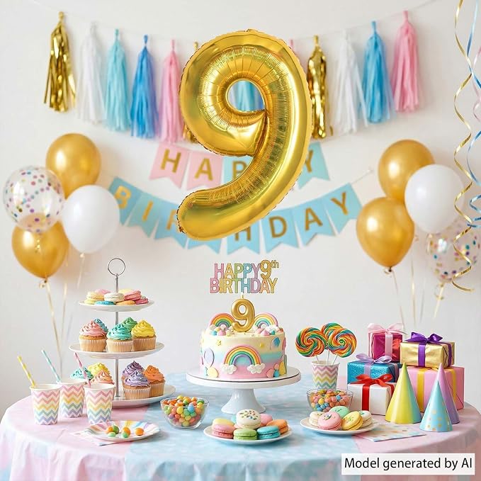 Gold Number 9 Balloon 40 Inch, Shiny Gold Foil Decor - Image 6