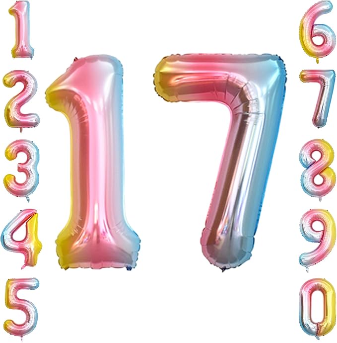 Rainbow Ombre Number 17 Balloon 40 Inch Pastel Foil Decor by Unknown