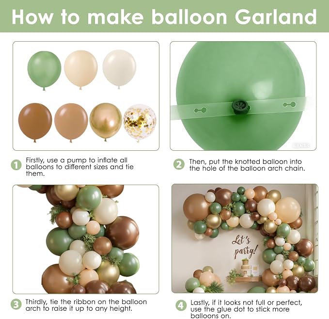 Sage Green Brown Gold Balloons Arch Kit, Party Decorations | Tan Nude Sand White - Image 3