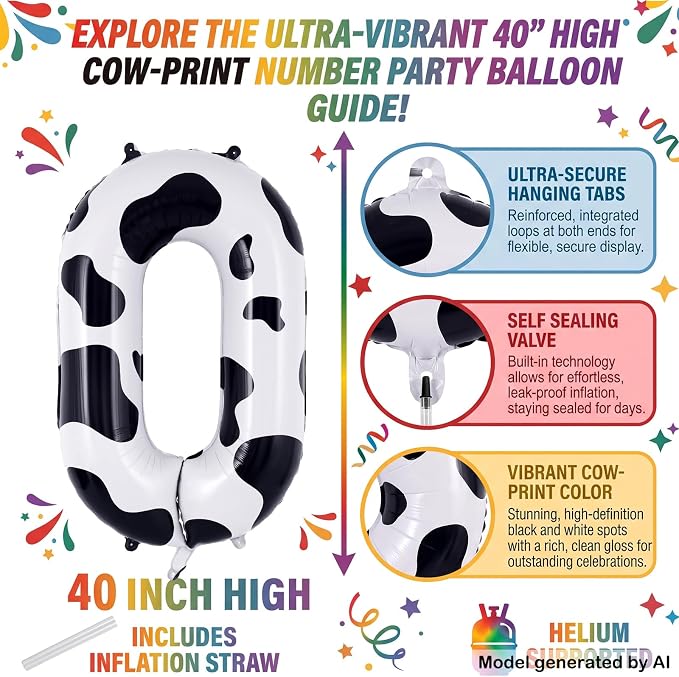 40" Cow Print Foil Number 0 Balloon - Image 2