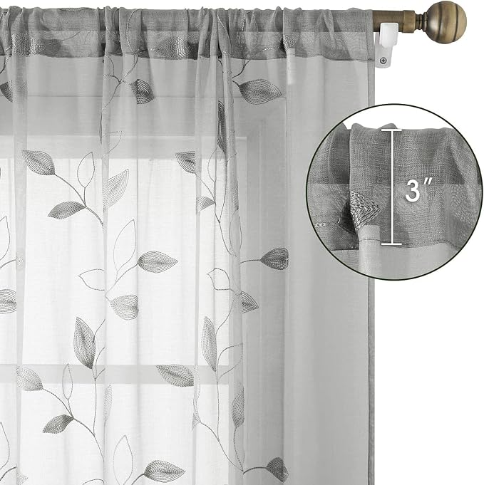 HOMEIDEAS Light Grey/Gray Sheer Curtains 52 X 63 Inches Length 2 Panels - Image 6