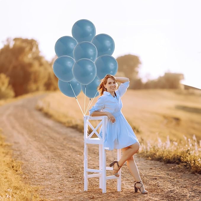 Jobkoo Slate Blue Balloons, 12 Inch 30 Pcs Dusty Dark Teal Latex Matte Retro - Image 7
