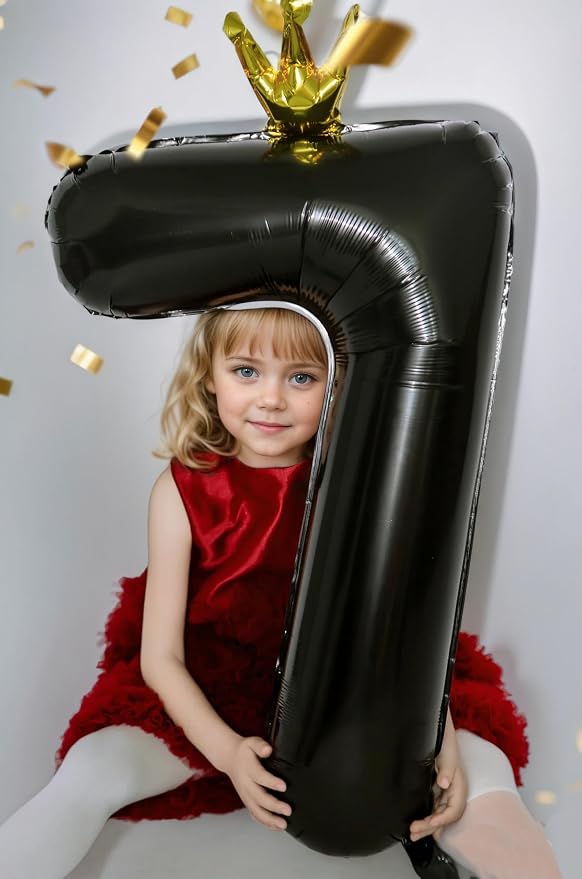 Black Number 9 Balloon with Crown, 40 inch Black Number Balloon 9th Birthday - Image 6