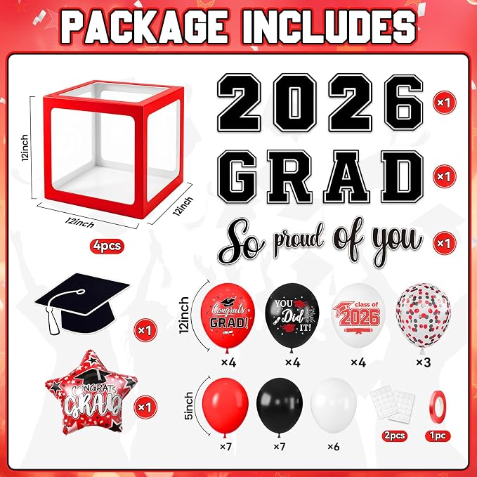 Graduation Decorations Class of 2026-Red and Black Graduation Party - Image 2