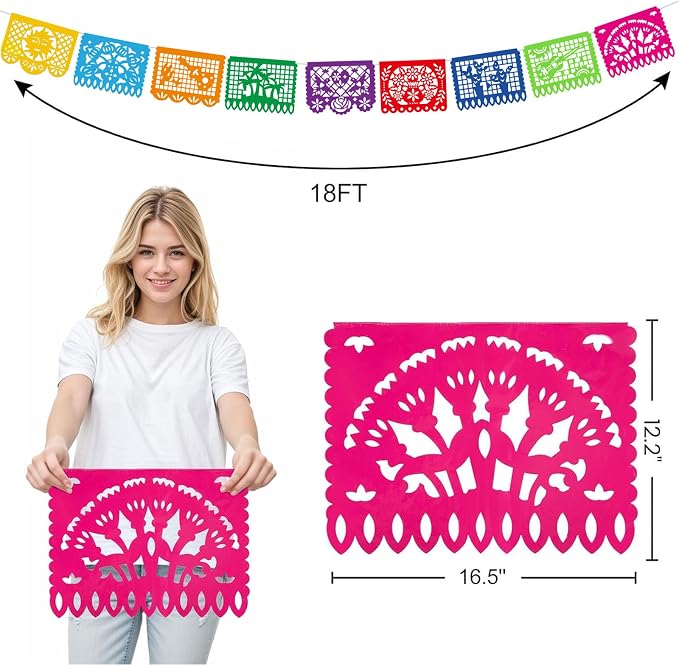 DOMESTAR 8 Packs 144 FT Mexican Papel Picado, Fiesta Mexican Party Banners | - Image 7