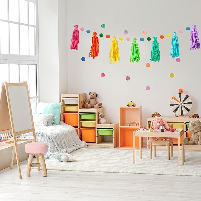 3Pcs Boho Tassel Garland 130cm/51in Long 12 Balls | Rainbow Felt Ball & Pom Pom - Image 8