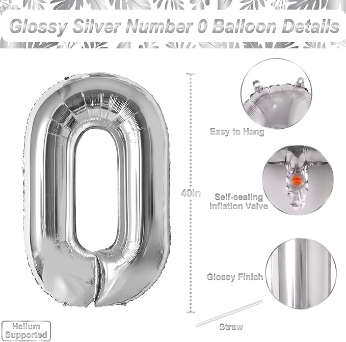 Silver Number 10 Balloon 40 Inch, Sleek Foil - Image 4