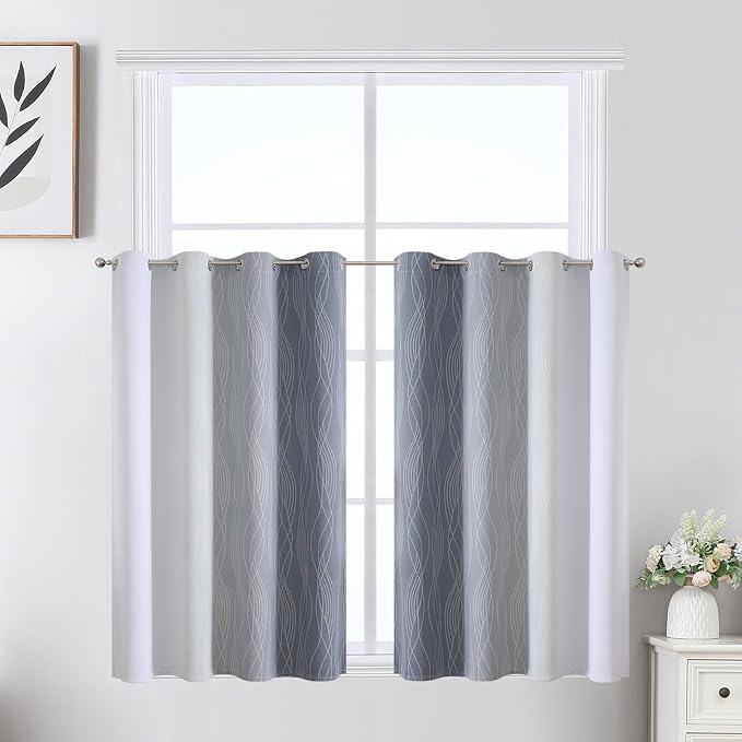 Grey and Greyish White Ombre Short Blackout Curtains 36 Inch Long, Thermal - Image 2