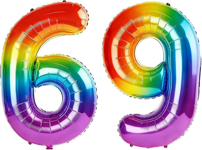 40 Inch Number 69 Balloons for 69th Birthday Party Decorations, 0-100 Rainbow by FOBELEC