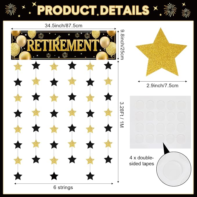 Blosssound Retirement Party Decoration Happy Black Gold Retirement Door Banner - Image 3